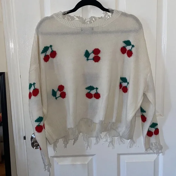 NWOT oversized distressed cherry knit top - Picture 3 of 3